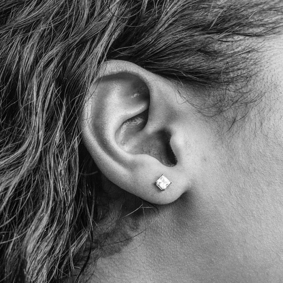 Mini Iced Princess Cut Gold Plated Stud Earrings - Picture 5 of 5